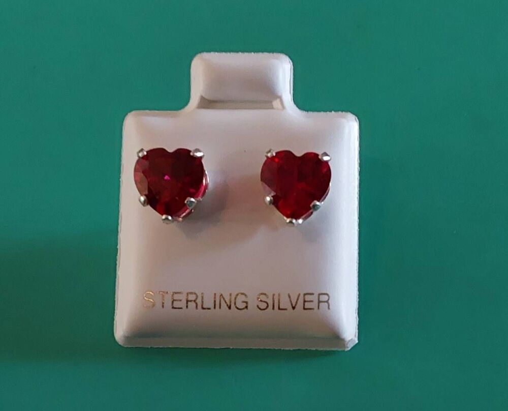 2 Ct. Heart Cut Ruby Gemstone Stud Earrings~925 Sterling Silver